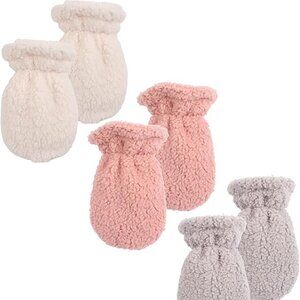 NEW Peecabe 3-Pack Winter Thumbless Baby Mittens Fleece Gloves Cream/Pink/Grey